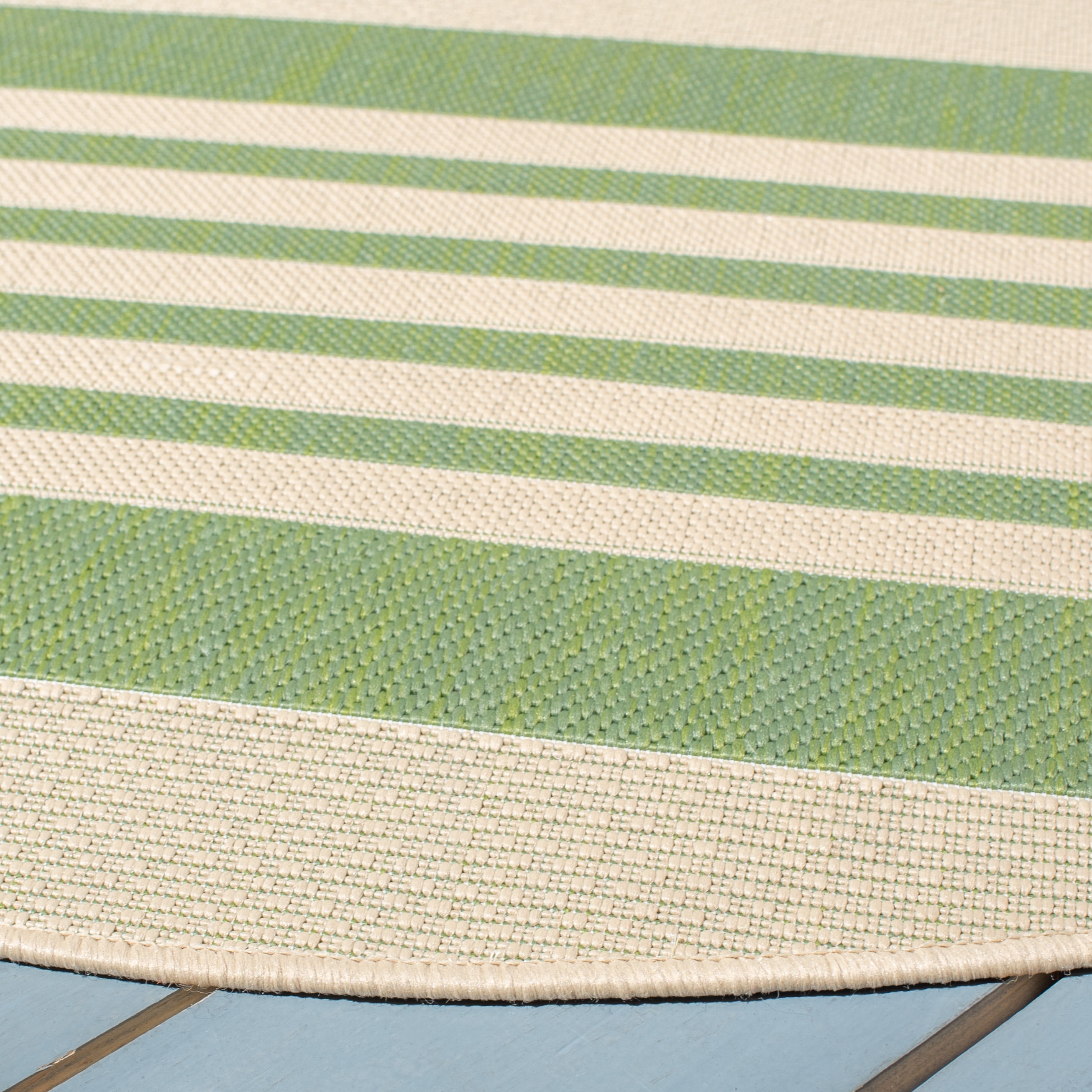 Safavieh Courtyard Caroline Striped Indoor/Outdoor Area Rug, Green/Beige, 5'3" x 5'3" Round