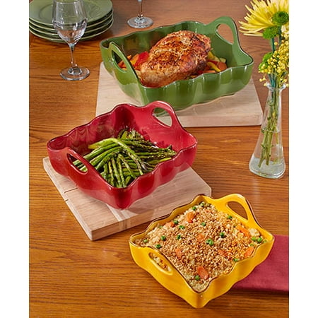 Green Bean Casserole Dish - 3 Stoneware Casserole Baking Dishes With Easy Grip Handles