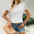 thumbnail image 6 of Rezuofi 2 Pcs Womens Short Sleeve Shirts Solid Color Boho Weave Texture Hollwo Blouse Baggy Casual Round Neck Summer Tops, 6 of 7
