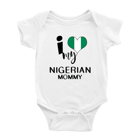I Heart My Nigerian Mommy Nigeria Love Flag Infant Romper Baby Bodysuit (White, 0-3 Months)