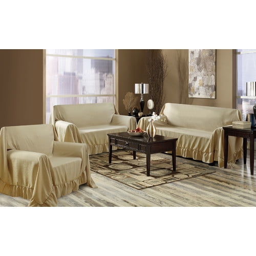 VENICE 3 PIECE SET SOFA LOVESEAT & CHAIR FURNITURE THROW COVERS, RUFFLE BORDER - Picture 10 of 13