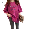 thumbnail image 1 of Camiseta de mujer estampada de manga corta con cuello redondo, camiseta holgada de verano, rosa roja, L Scienceny  AP001204-38B, 1 of 7