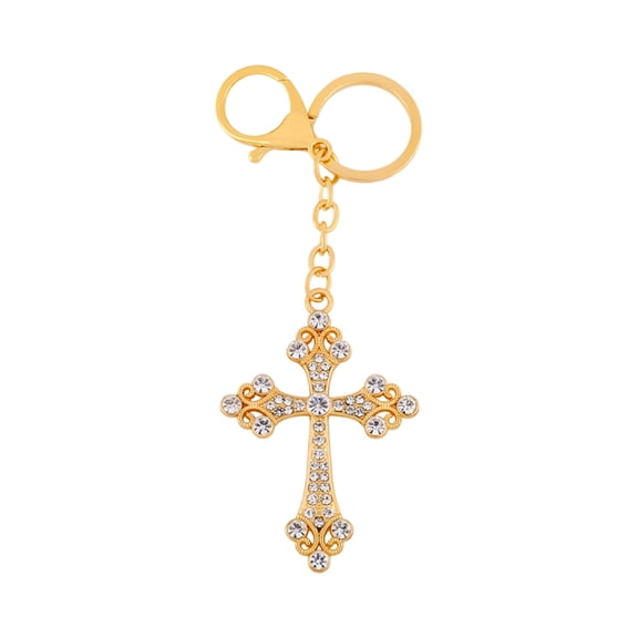 Elegant Rhinestone Cross Keychain for Women, Sparkling Metal Crystal Key Ring Organizer, Religious Faith Gift Accessory