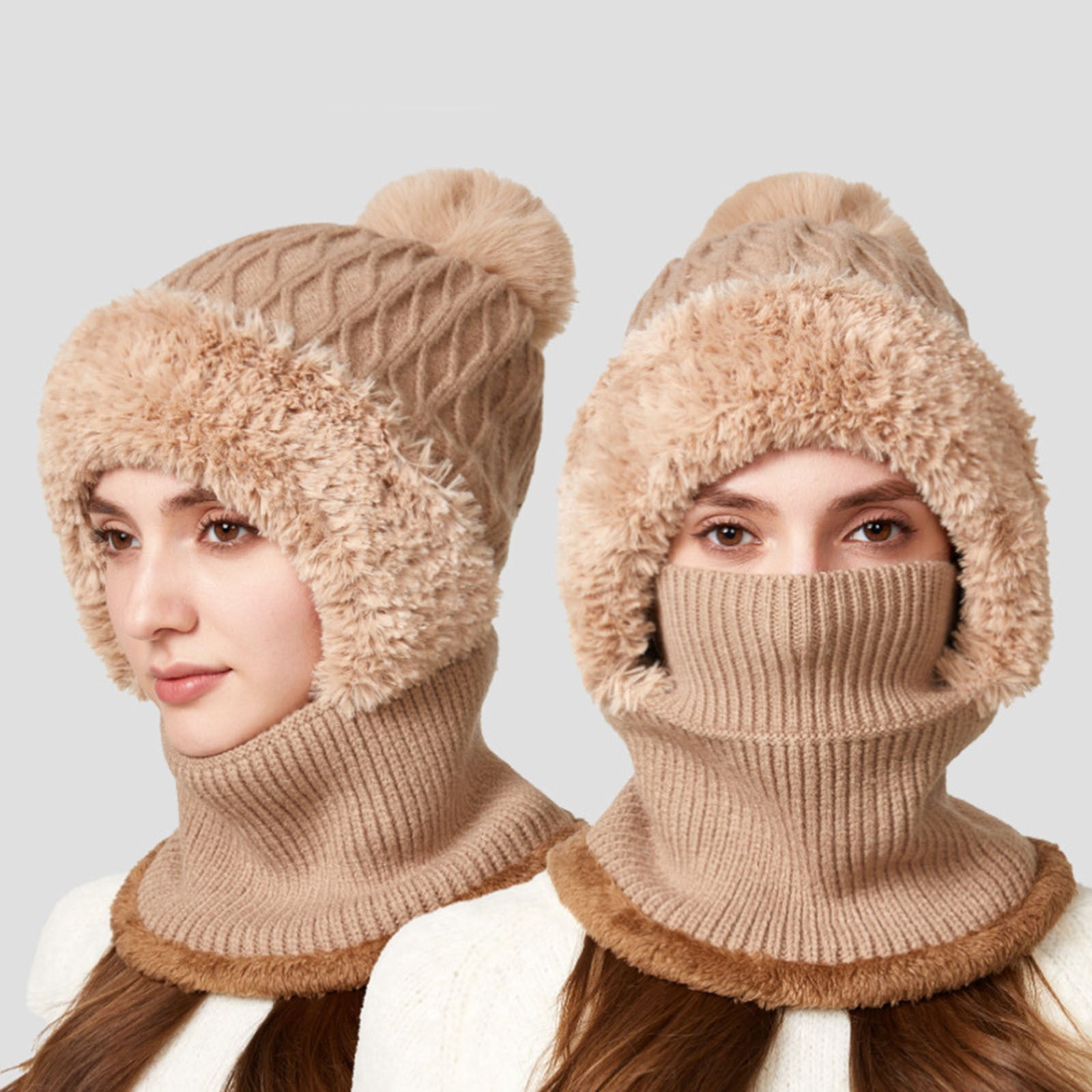 3 in 1 Beanie Hat for Women, Upgrade 3 in 1 Beanie Hat with Scarf and Mask, Fall Winter Warm Knitted Ski Scarf and Mask Set