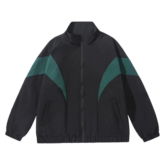 Iyufng Men's Stand Collar Geometric Color Block Track Jacket Full Zip Rib Cuff Vintage Lightweight Windproof Athletic Coat