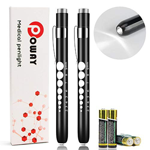 Pen Light with Pupil Gauge for Nursing Medical Black with Batteries Reusable 