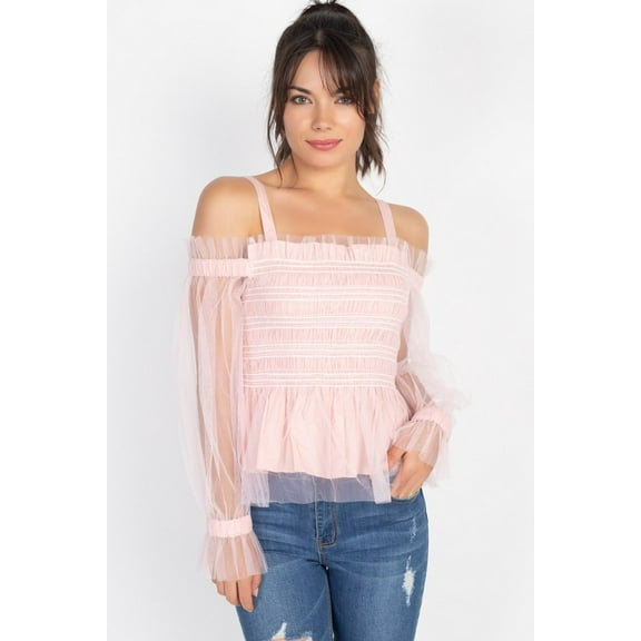 Sheer Mesh Open Shoulder Top