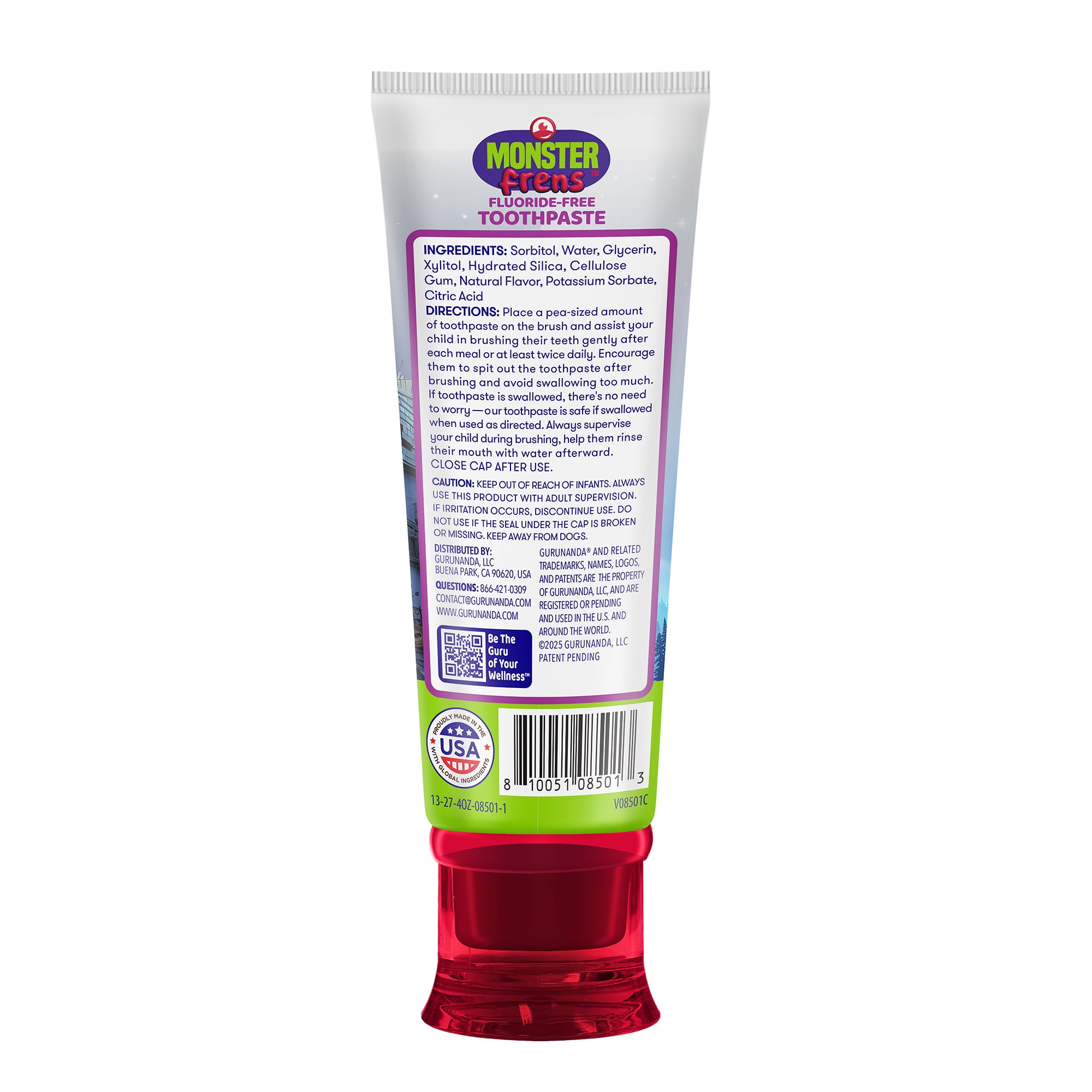 Gurunanda Kid's Toddler Toothpaste with Xylitol - Fluoride-Free - Mixed Berry Flavor - 4.2 oz