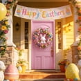 thumbnail image 4 of Adorno decorativo de corona de conejito rosa para puerta de entrada de Pascua, fondo de pancarta para puerta de jardín de flores de rosas, decoración de bienvenida navideña de 35 x 71 pulgadas, sumin, 4 of 8