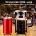 thumbnail image 4 of YMMIND Cafetera de prensa francesa Prensa de café de acero inoxidable 304 de 21 oz, con sistema de 4 filtros, vidrio de prensa francesa de borosilicato de espesor resistente al calor, émbolo de café d, 4 of 5