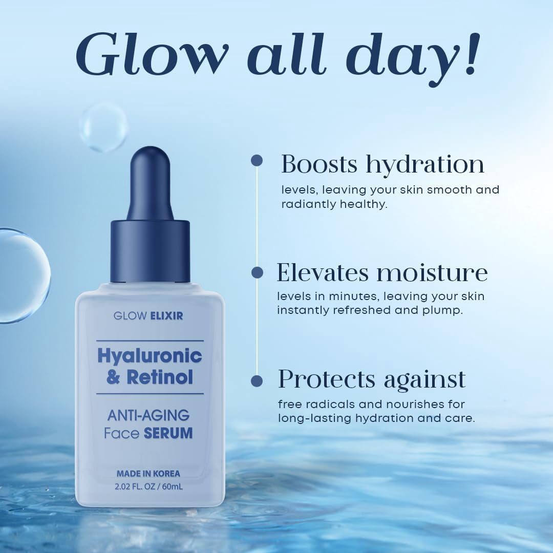 Glow Elixir Hyaluronic & Retinol Face Serum - Dermatologist Tested