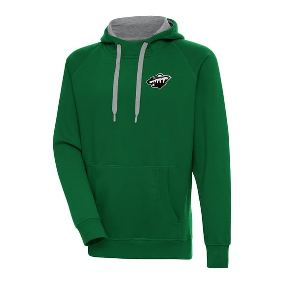 Men's Antigua  Green Minnesota Wild Metallic Logo Victory Pullover Hoodie