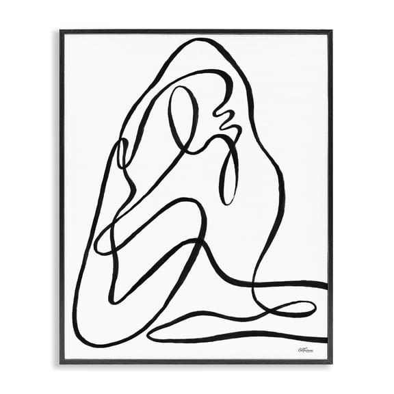 Stupell Industries Continuous Line Doodle Abstract Painting Black Framed Art Print Wall Art, 24 x 30