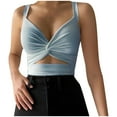 thumbnail image 2 of HWRETIE Crop Tops Womans Shirts Women Solid Sexy Appliques Sleeveles Tops Pullover Vest Tank Crop Topshirts/Light Blue 4(S), 2 of 6