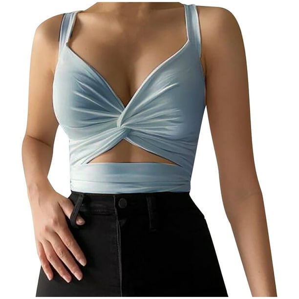 Mujeres sólido sexy apliques sin mangas pulóver chaleco tanque crop tops camisas Pompotops lopia995927