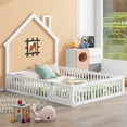 thumbnail image 2 of Harper & Bright Designs Wood Full Size House Platform Bed with Guardrail, Solid Wood Floor Bed Frame with House-Shaped Headboard for Kids, White, 2 of 18