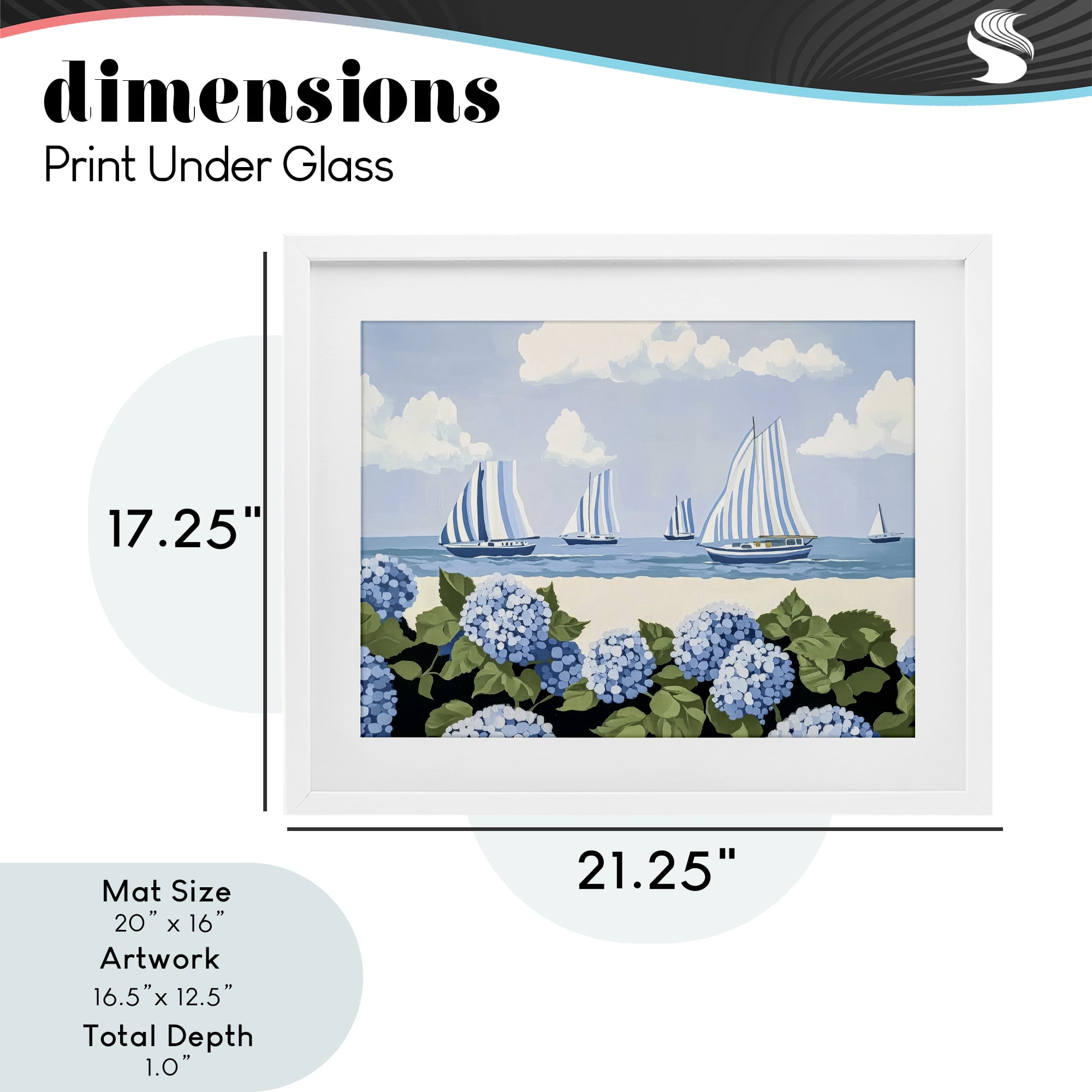 Stupell Industries Striped Sails & Seaside Hydrangeas White Framed Print Under Glass, design by Sisi and Seb