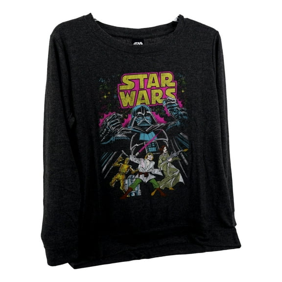 Disney Star Wars Women's Force Brushed Fleece Pullover Sweatshirt S Charcoal Heather Darth Vader Luke Leia Tunic Length