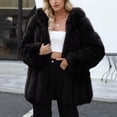 thumbnail image 4 of Women Faux Fur Coat Fluffy Long Sleeve Lapel Jacket with Hood Winter Warm Parka Elegant Overcoat Outerwear, 4 of 7