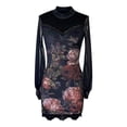 thumbnail image 4 of Xdegoge Evening Dresses For Women Mesh Velvet Patchwork Dress Long Sleeve V Neck Lace Dress Stylish Rose Prints Wrap Dresses For Meeting, Weeding Guest, 4 of 5