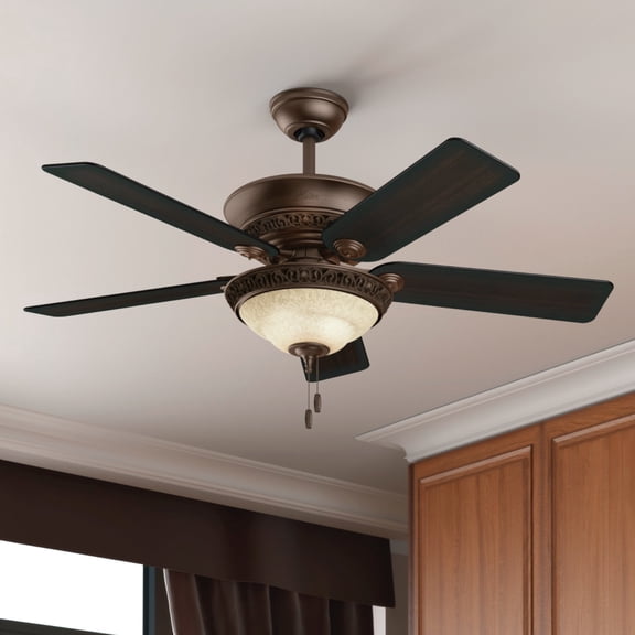 Hunter 52 inch Indoor Ceiling Fan with LED Light - Brown Ceiling Fan with Pull Chain, For Bedroom or Living Room, Standard Mount, No Remote, 5 Blades - Italian Countryside 53200, P.A. Cocoa