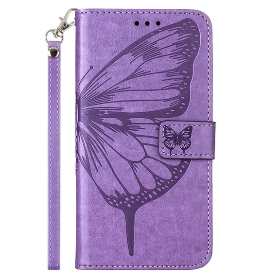 Design for Samsung Galaxy S22 Ultra 6.8 Inch Wallet Case, PU Leather Stylish Butterfly Pattern Shockproof Flip Folio Phone Cover with Kickstand Wrist Strap Card Slots Magnetic Clasp Case,Lightpurple