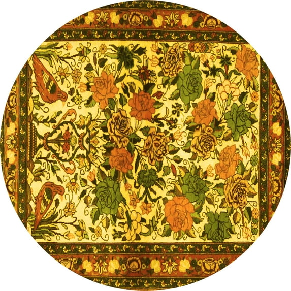 Ahgly Company Indoor Round Animal Yellow Traditional Area Rugs, 7' Round