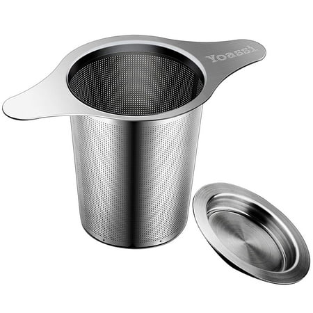 Yoassi Stainless Steel Tea Leaf Strainer with Double Handle for Hanging on Teapots, Mugs, Cups to Loose Leaf Tea and Coffee - Extra Fine Mesh Tea Infuser Filter Brew Coffe