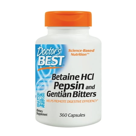 Doctor's Best Betaine HCI Pepsin and Gentian Bitters, Non-GMO, Gluten Free, Digestion Support, 360 (Best Digestive Enzymes For Gastroparesis)