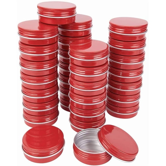 30 Packs 1oz Red Round Tin Cans Screw Top Aluminum Cans for Storing Spices Candies Lip Balm and Party Favor Gifts