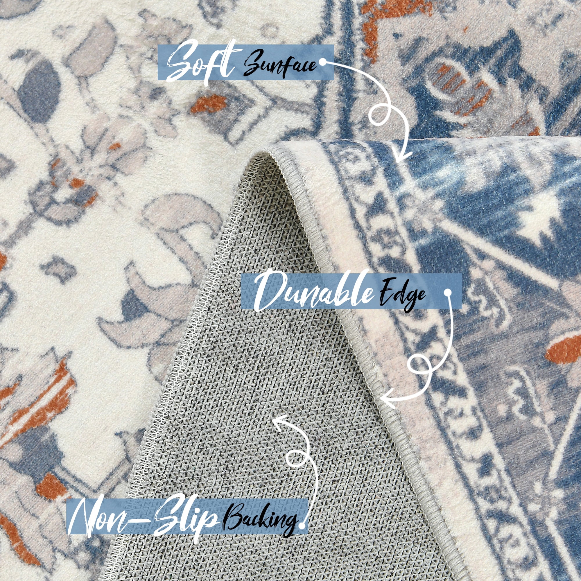 Homore Vintage Boho Oriental Medallion Area Rug, 6' x 9', Off-White