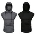 thumbnail image 6 of Mens Gym Sleeveless Hoodie with Mask Casual Hooded Sweatshirt Pullover Top Bodybuilding Muscle T-Shirts with Pocket, 6 of 7