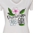 thumbnail image 4 of Inktastic Mississippi Girl Magnolia Flowers and Leaves Women's V-Neck T-Shirt, 4 of 5