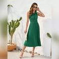 thumbnail image 5 of IWEMEK Women Dresses Summer Boho Beach Pleated Skirt Swiss Dot Green Midi Dress Halter Sleeveless Casual Dressy Clothing, 5 of 7