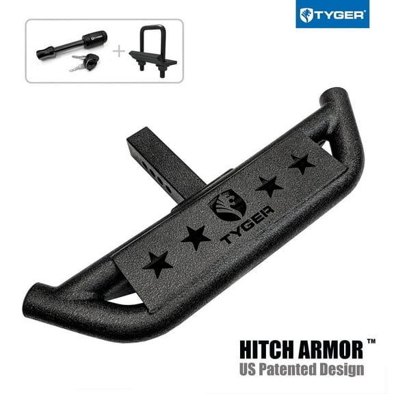 Tyger Auto TG-HS8U81238 Hitch Armor Compatible with Vehicles With 2" Hitch Receiver | Textured Black | Hitch Step | Rear Bumper Guard Protector | With Pin Lock and Stabilizer