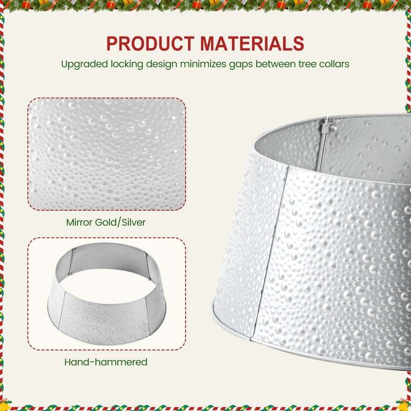 Gianna Metal Christmas Tree Collar for 7.5 ft Artificial Trees, 4-Panel Base Cover for Holiday Décor Skirt Alternative, 26inch, Silver
