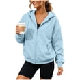 thumbnail image 3 of VBVC Women's Full Zip Up Hooded Sweatshirt , Casual Long Sleeve Coat For Women , Ladies' Loose Fit Athletic Hoodie with Pockets,Light Blue,S-2XL, 3 of 10