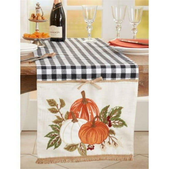 Saro Lifestyle Plaid Embroidered Pumpkins Table Runner