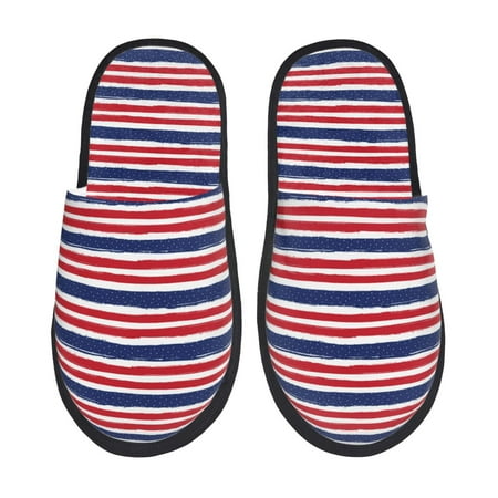 Balery USA Colors Stripes Slient Indoor Furry Fleece Comfort House Shoes Soft Non-Slip Home Shoes Cotton slippers House Slippers-- Medium