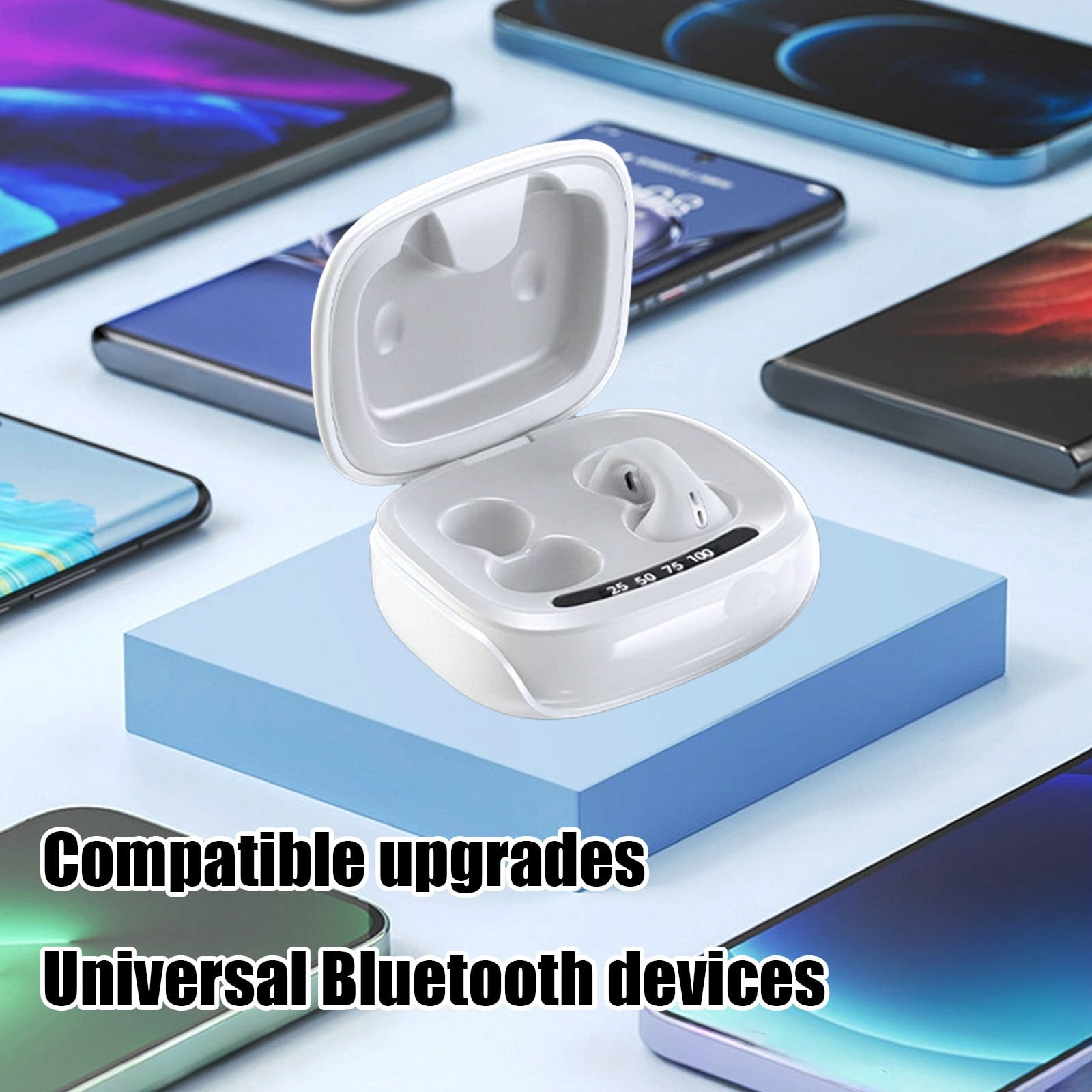 Lunxisen 1 Pcs Clip On Bluetooth Earpiece Bone Conduction LED Display Long Battery Life for Music Calls Workout Running