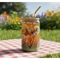 thumbnail image 2 of Iced Coffee Cup with Lid and Silicone Boot 500 mL Stained Glass Highlands Cattle Design Glass Tumbler, 2 of 9