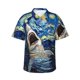 thumbnail image 1 of Fotbe Vintage Starry Sky Shark Camisa Hawaiana para Hombre Unisex – Camisa Casual de Verano con Botones de Manga Corta de Algodón y Lino,XX-Large, 1 of 7