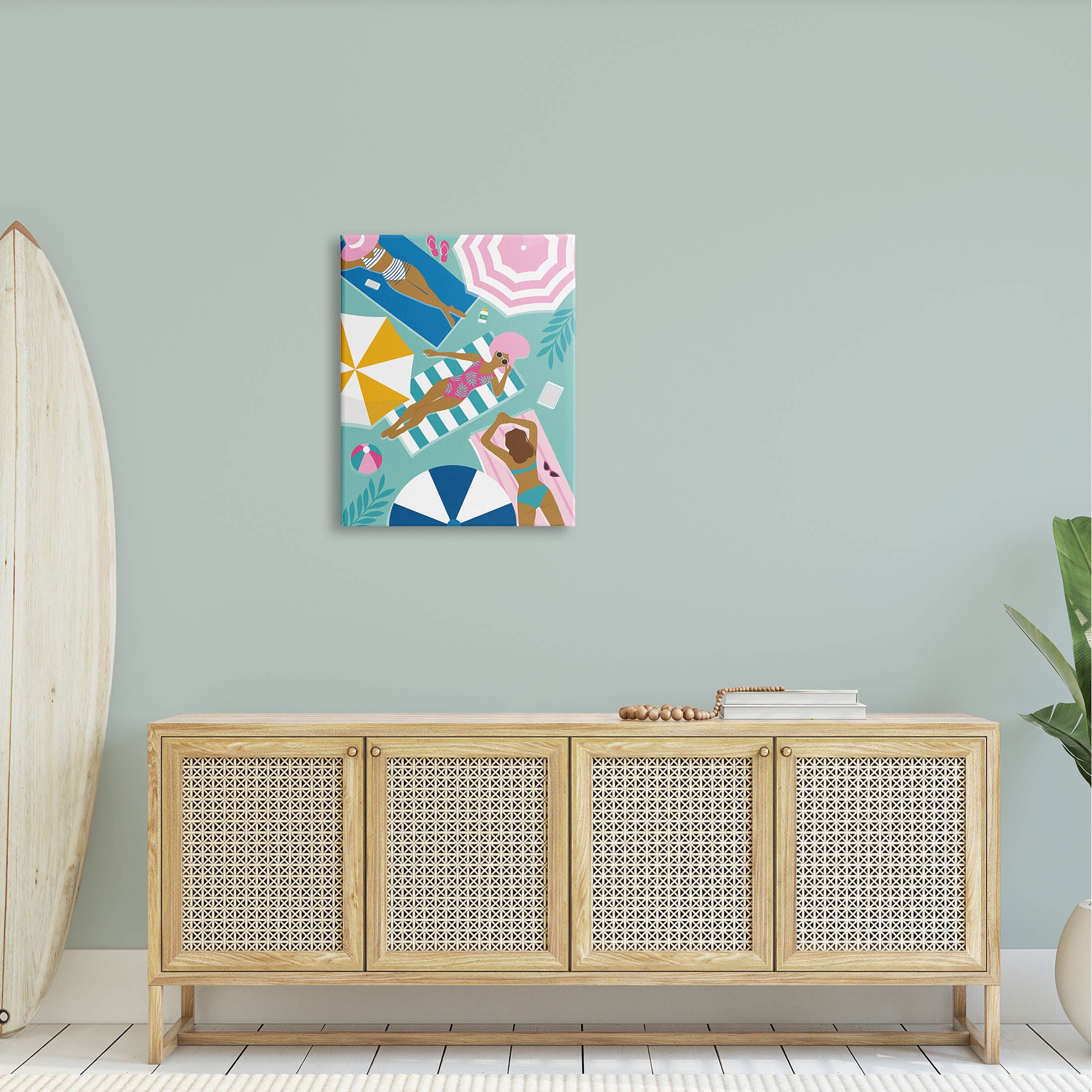 Modern Summer Sunbathing Girls Coastal Graphic Art Gallery Wrapped Canvas Print Wall Art