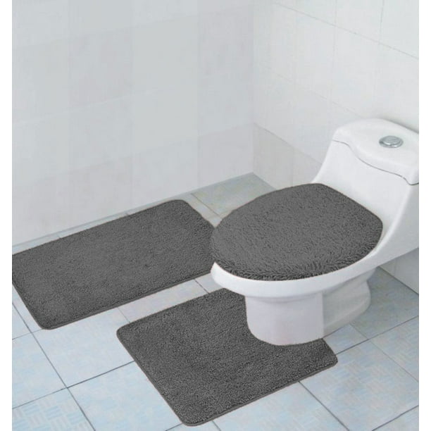 Hailey 3 Piece Bathroom Rug Set Bath Mat Contour Toilet Seat Lid Cover Grey Com - Grey Elongated Toilet Seat Covers Hailey 3 Piece Bathroom Rug Set Bath Mat Contour Toilet Seat Lid Cover Grey Com - Grey Elongated Toilet Seat Covers