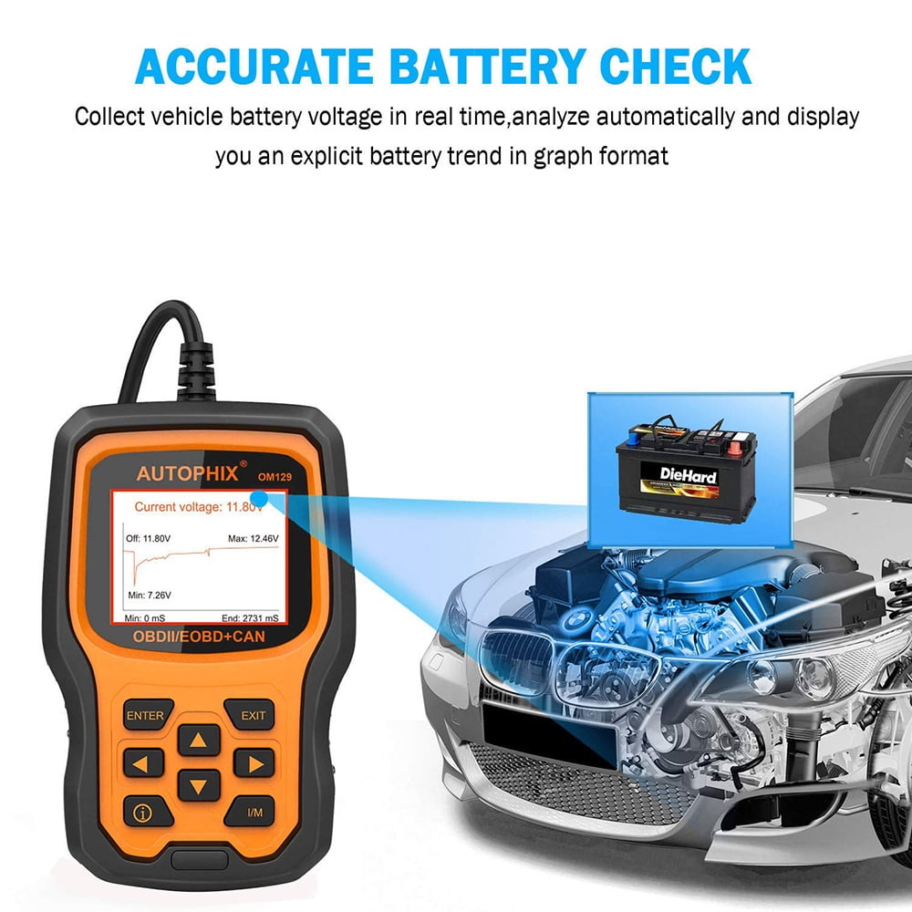 OM129 OBD2 Diagnose Auto Scanner Battery Tester Engine Check Car Code Reader 