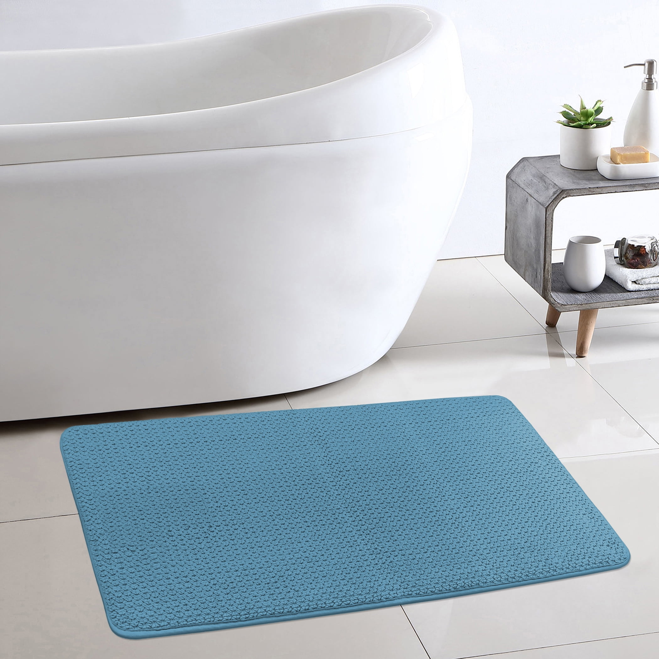 Better Homes & Gardens Signature Soft Cotton Memory Foam Bath Rug, Nimbus Blue, 20 in x 34 in