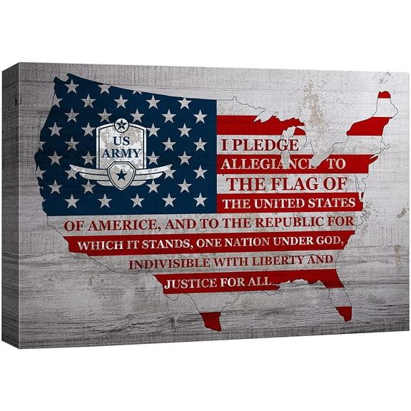 wall26 Canvas Print Wall Art Wood Panel Style Pledge of Allegiance Stars American Flag Cultural Historic Digital Art Modern Art Decorative Global Patriotic for Living Room, Bedroom, Office - 24x36