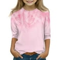 thumbnail image 2 of CCRFTGI Girl 10-12 Clothing on Sale Leaf Printed 3/4 Sleeve Tween Girls Tops Ropa Ninas 10/12 Y Crew Neck Shirt Spring Girls 12-14 Clothes Pink 14-15 Years, 2 of 5