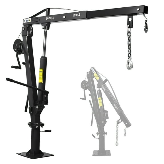 Hydraulic Engine Hoist, 2000-Lb Cherry Picker & Adjustable Telescopic Boom (44.5''-59''), Foldable Mobile Heavy Duty Engine Lift with 5''-82.5'' Height for Garage, Warehouse, Auto Repair - Black