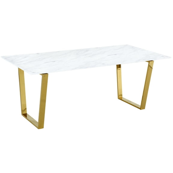 Meridian Furniture Cameron Gold Stainless Steel Dining Table with Marble Top, Contemporary-Color:Gold,Style:Contemporary